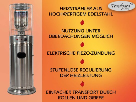 Traedgard Heizstrahler "Kompakt Midi Edelstahl" mit hochwertiger Wetterschutzhülle