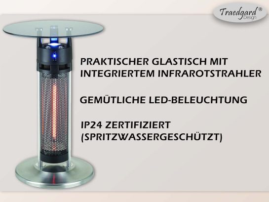 Traedgard Elektro Infrarot Heizstrahler Tisch „Rantum“ mit Beleuchtung