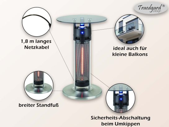 Traedgard Elektro Infrarot Heizstrahler Tisch „Rantum“ mit Beleuchtung